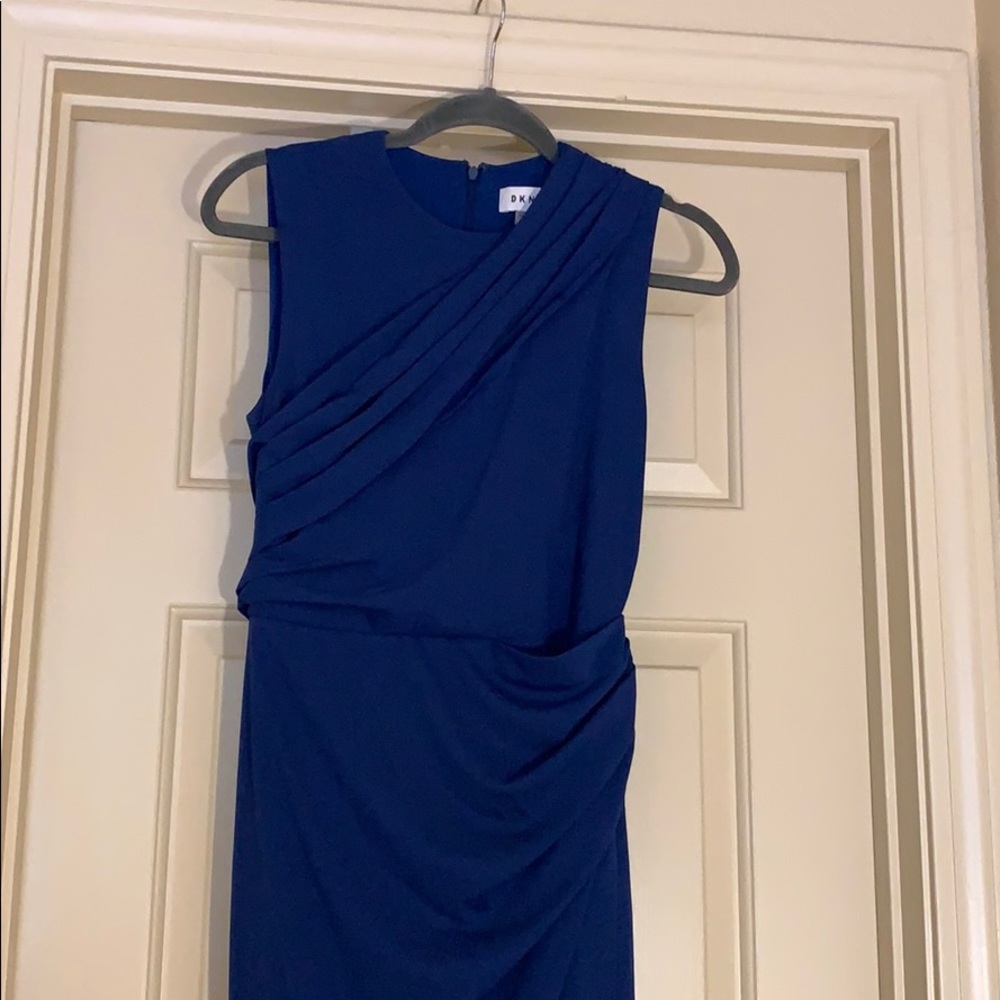 Navy blue DKNY sleeveless dress below the knees